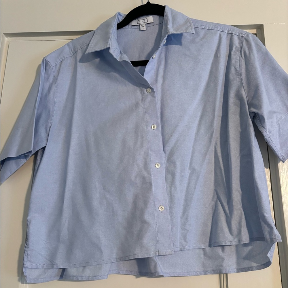 AYR blue short sleeve, button down shirt.